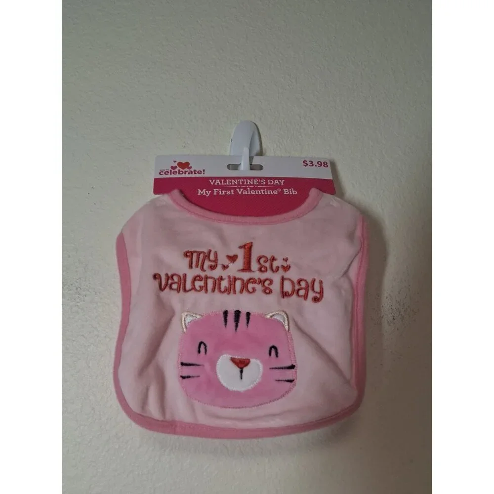 NWT My First Valentines Day Baby Infant Bib Cat Pink One Size